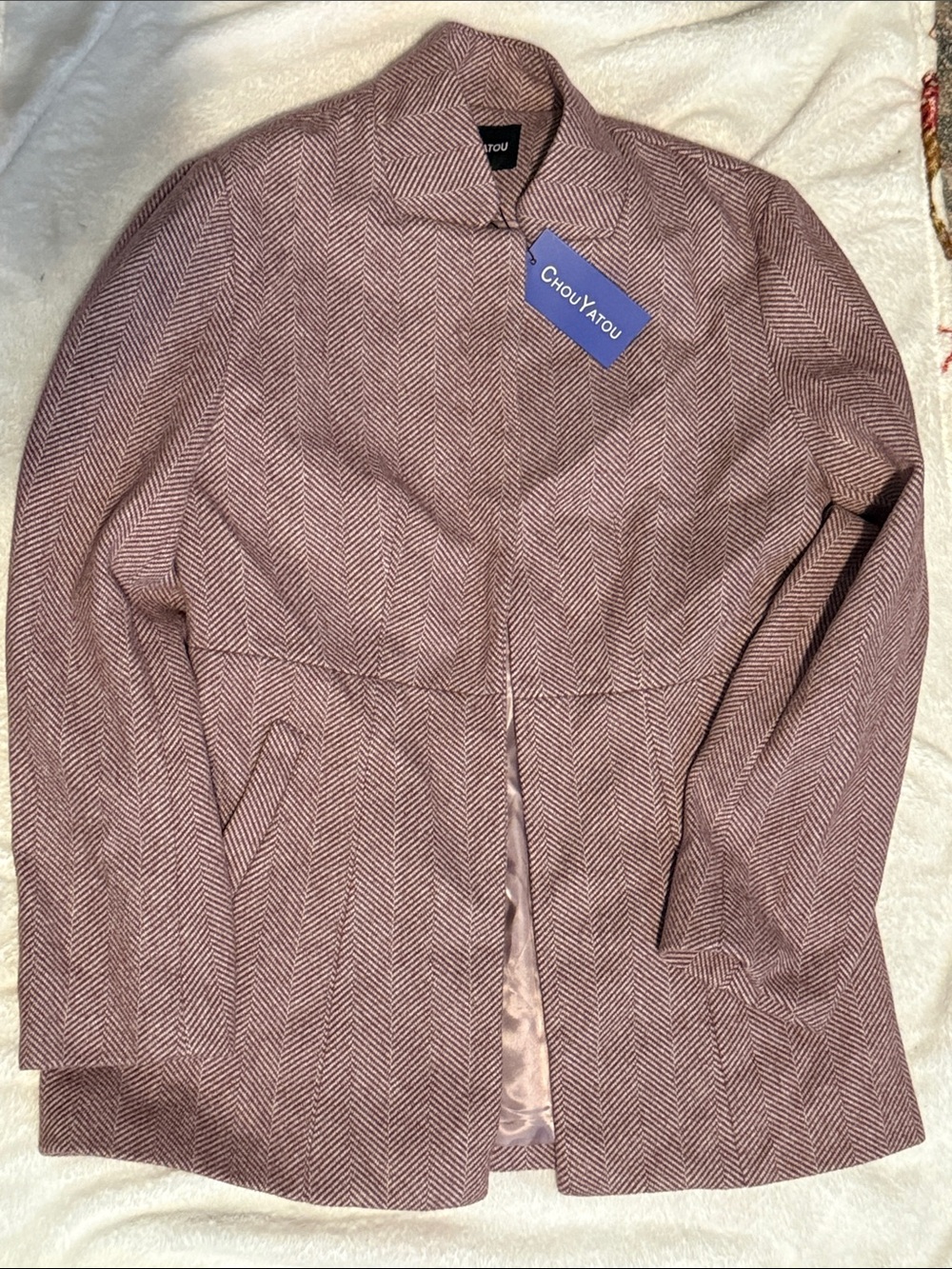Chouyatou Women's Blazer Jacket in Dusty Pink Herringbone